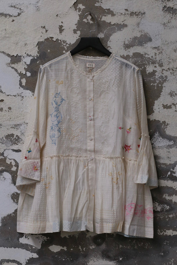 EKA 25 Spring/Summer Stand Collar Front Opening Button Top Shirt EKA-SS/25/31/LILIBETH-ECRU